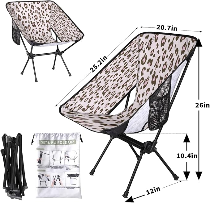 Beautiful Cheetah Skin Leopard Camping Chair Lightweight Portable Chairs for Adults Easy Installation Outdoor Foldable Camping Chair for Camping Fishing Hiking Picnic Beach