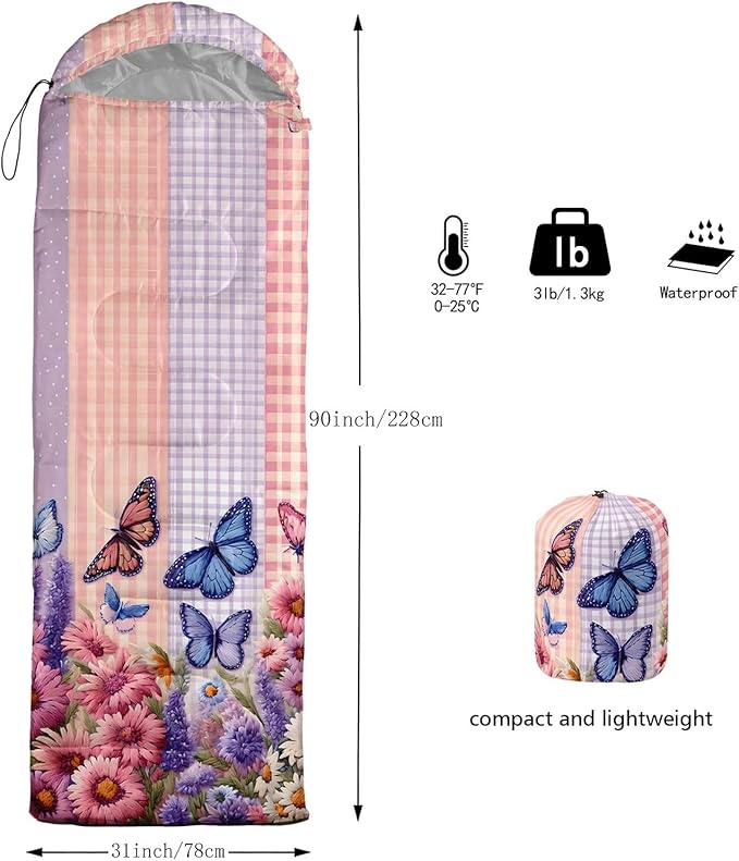 Kids Sleeping Bag for Boys GirlsCartoon Blue Unicorn Print-Lightweight Warm Portable Outdoor Indoor-Waterproof Cold Weather Resistant Sleeping Bag for Camping Hiking