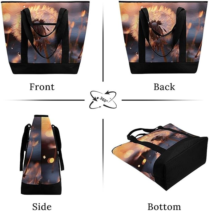 Insulated Shopping BagLarge Reusable Cooler Bags Dandelion Flower Printed Foldable Shopping BagTravel Waterproof Shoulder Bag