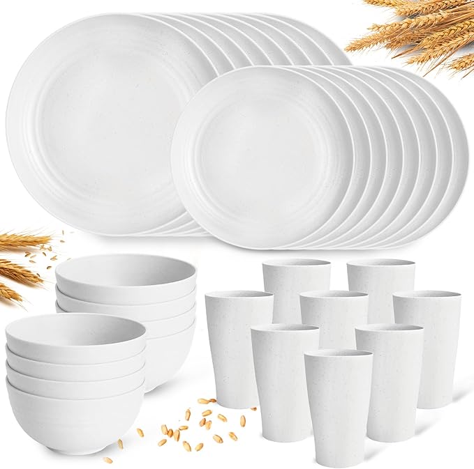 White Plate Set Dishes Set for 8 includes Dinner PlatesPasta BowlsSoup Bowls and Drinking CupsUnbreakable White Dining Dishware Sets Microwave Dishwasher Safe For Kitchen Dorm Office Outdoor32PCS