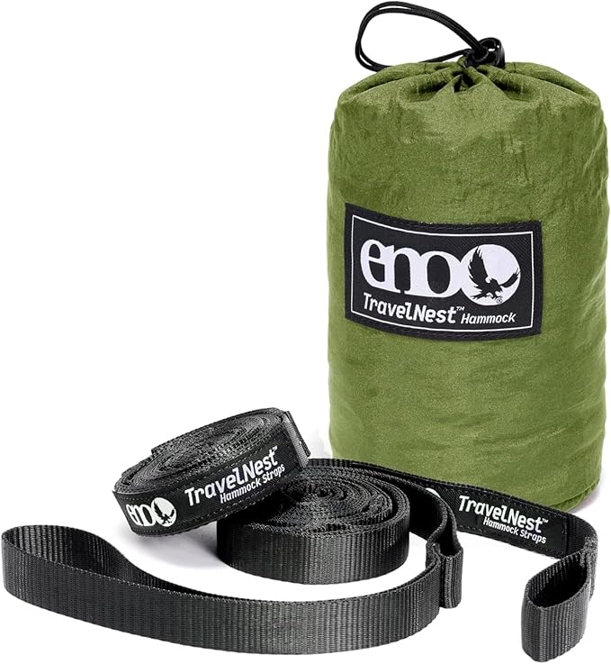 ENO TravelNest Hammock &amp Straps Combo - Portable Hiking and Camping Hammock with Straps Included - Travel Hammock for Camping Hiking Backpacking a Festival or The Beach - Moss