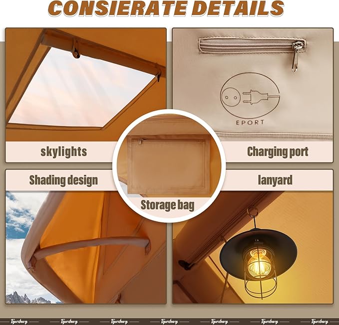 Inflatable Tent for Camping 4-6 Person Glamping Air Tents Easy Setup 4 Season Luxury Cabin Waterproof &amp Windproof Inflatable House Tent with Panoramic View Windows