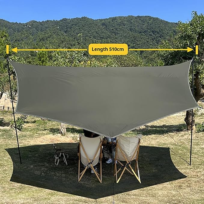 16x16 ft Large Camping Tarp with Poles Waterproof Hammock Rain Fly Camping Awning Sun Shelter (Green Without Poles)