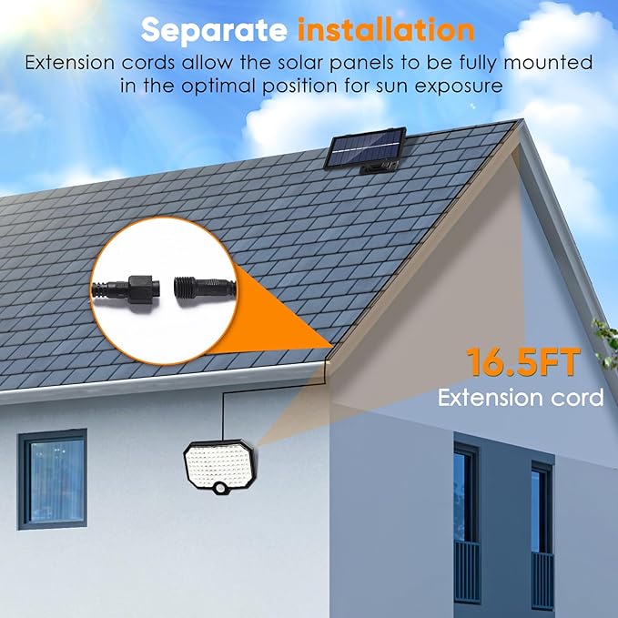Solar Lights Outdoor Waterproof Motion Sensor Outdoor Lights with 16.5ft Cable120°Wide Angle Dusk to Dawn Solar Security Split Flood Lights for Yard Garage Porch Shed BarnLED 6500K1 Pack