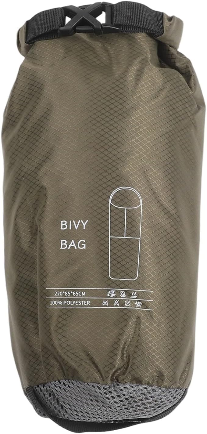 Lightweight Bivy Sack for Camping Waterproof Ultralight Sleeping Bag with Ventilation 70D Ripstop Nylon Heat Reflective Coating 87 Inch Long(Green)