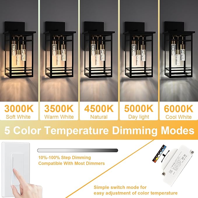 3 Lights Outdoor LED Wall Light Fixtures for Porch5CCT Brass Black Outdoor Wall Sconce LightsLED Integrated Bulbs Hanging Lantern LightsExterior Lighting Fixtures for PatioGarage