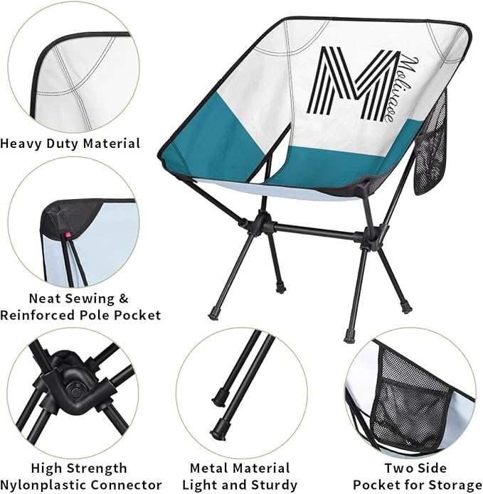Personalized Camping Chair Portable Backpacking Chair with Side Pocket Custom Folding Camp Chairs with Name Initial Lightweight Compact Customized Outdoor Chairs