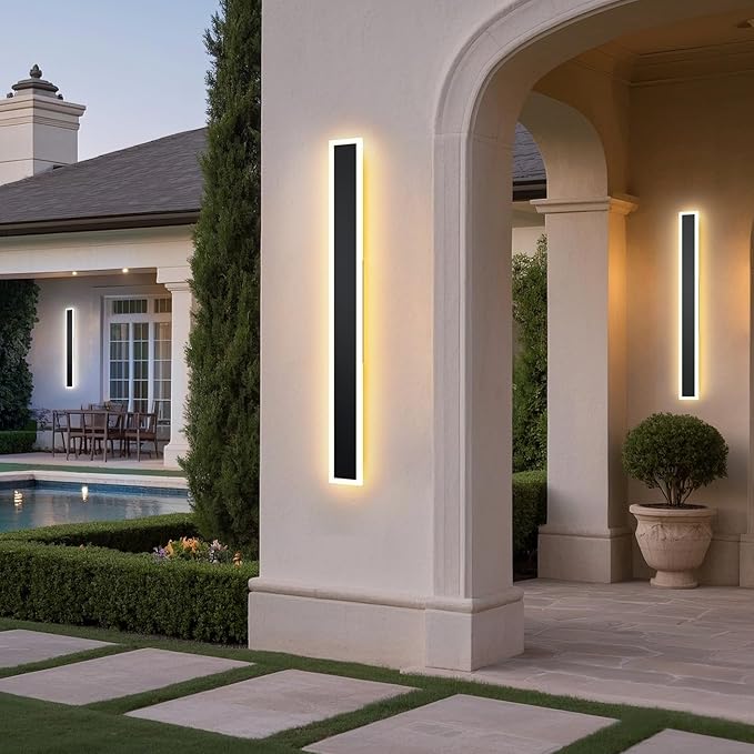 2 Pcs Modern Outdoor Wall Lights 57.5inch Dimmable 3000K-6000K with Remote Control Waterproof IP65 Exterior Long Wall Sconce for House Garage Patio