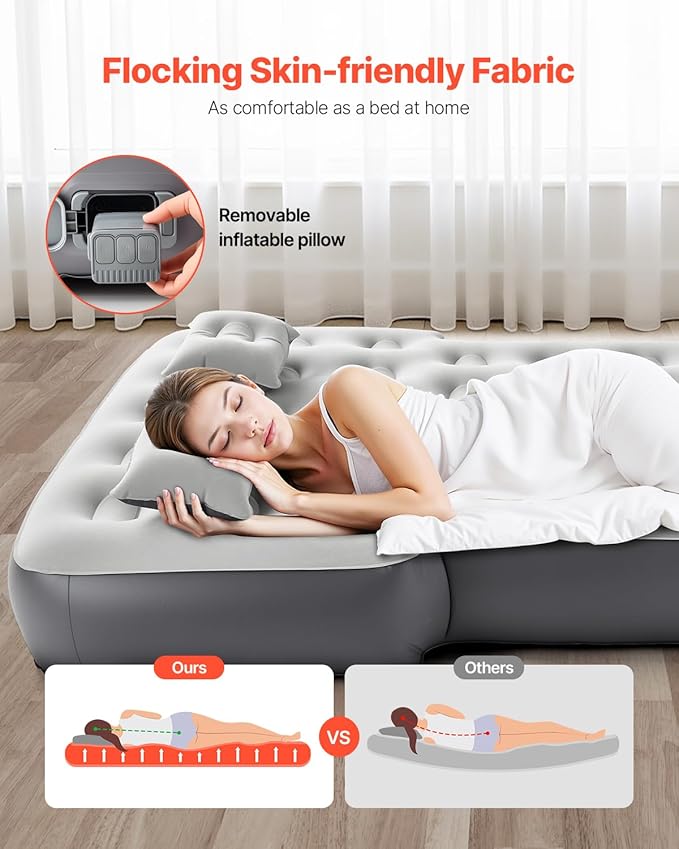 VEVOR Car Air Mattress Inflatable Car Camping Mattress Fits Toyota 4runner Jeep Wrangler JK JKU JL JLU 4 Door Flocking Thickened Blow Up Travel Beds Gray 2 Pillows