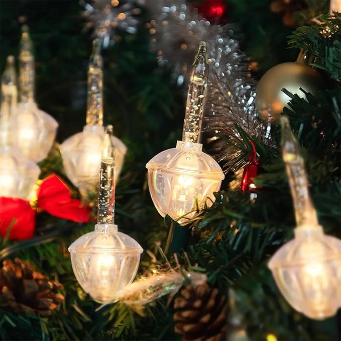 Christmas Bubble Lights - 7 Tradtional Bubble Light (2 Pack) Set 7 Clear Bubble Fluids with Silver Glitter Green Wire Traditional Christmas Lighting for Christmas Tree Holiday