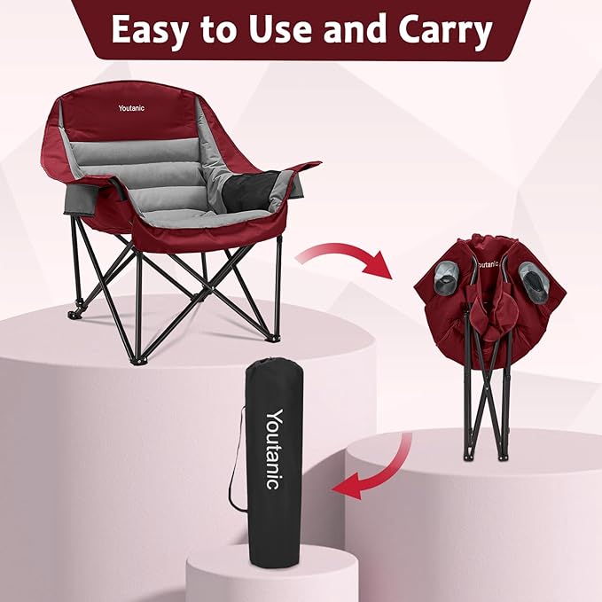 Oversized Camping Chair Portable Folding Camping Chairs with Side Pocket Cup Holder and Carry Bag Heavy Duty Outdoor Camping Chairs for Adults Fishing Sports Trip up to 400lbs Style 3