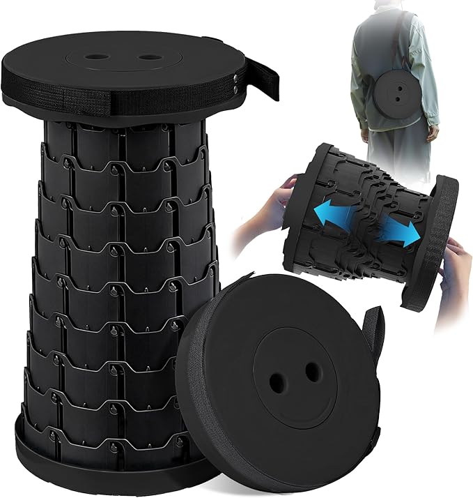 VECELO Telescoping Folding Stool Upgraded Portable Collapsible Retractable Stool with Load Capacity 400lbs for Garden Fishing Camping Hiking BBQ 1 PCS Black