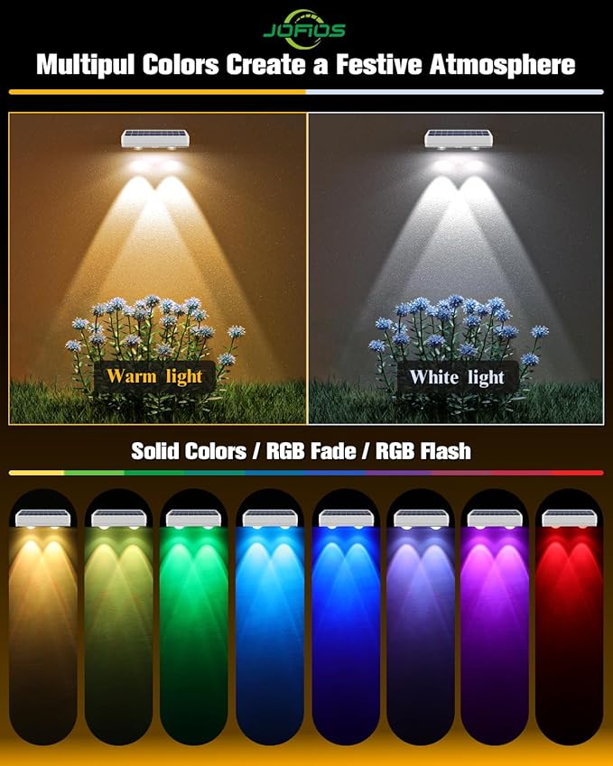 Solar Fence Lights 12 Pack 50 Lumens Outdoor Fence Solar Lights with 12 Modes RGB Color Glow LED Solar Lights Outdoor Waterproof for Patio Backyard Deck Fence Railing.（White Shell）