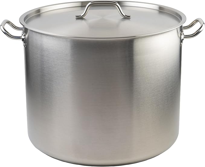 Winco Heavy-Duty Stainless Steel Stock Pot with Cover 60 Quart