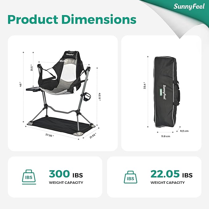 SUNNYFEEL Hammock Camping Chair Oversized Swinging Camping Chair Portable Hammock Chairs with Cup Holder Beach Mat MAX 300lbs Heavy Duty for Outdoor Travel Lawn Backyard Beach (Black)