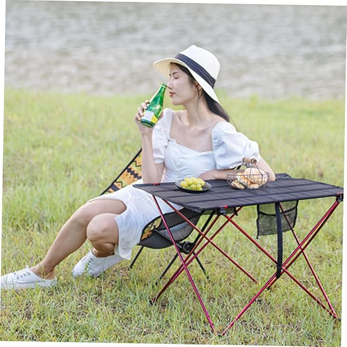 SUPVOX Outdoor Folding Picnic Table Set Lightweight Aluminum Alloy Easy Assembly Portable Camp Table for Picnics Camping Hiking Fishing and Outdoor Activities Medium Red