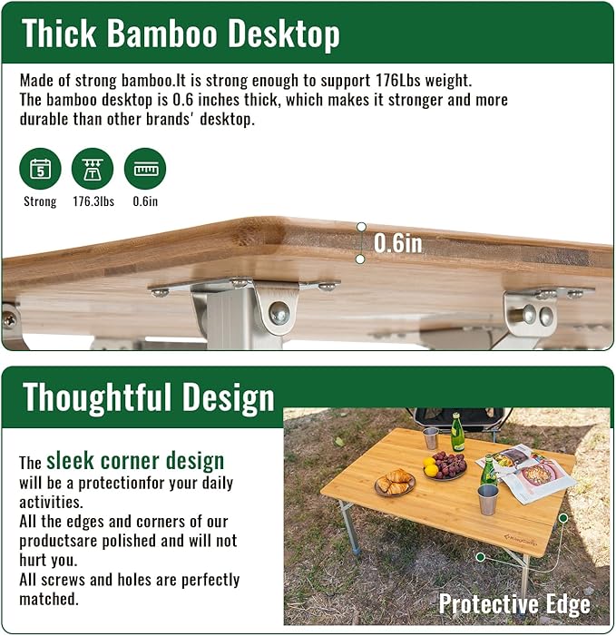 KingCamp Oversized Camping Folding Chair Heavy Duty 450 LBS with Bamboo Folding Table Portable Picnic Camping Table with Carry Bag