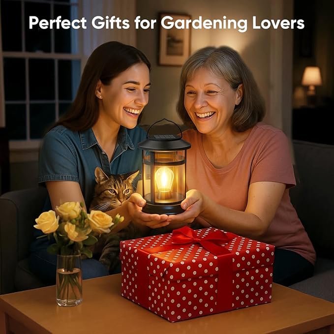 Solar Lanterns Outdoor Waterproof: 2 Pack Hanging Solar Lights for Outside Patio Porch Garden Tabletop Decor - Bright LED Warm White Solar Powered Lighting - Unique Gardening Gifts for Mom