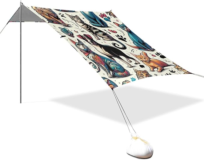 Cat Breed Kitten Graffiti Dog Paw Camping Sun Shelter Beach Tent Portable Beach Sun Shade Outdoor Canopy for Camping Trips Fishing Picnic
