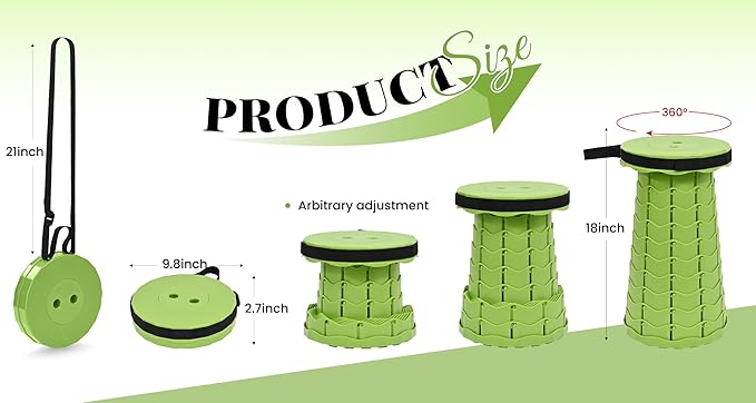 2 Pack Upgraded Collapsible Stool with Cushion Thickened Retractable Folding Stool Max Load Capacity 400lbs Portable Telescoping Stools for Camping Fishing Outdoor Hiking BBQ -Green
