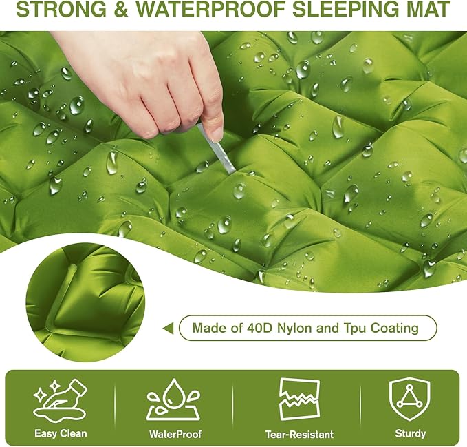 Camping Sleeping Pad Ultralight Camping Mat with Pillow Built-in Foot Pump 4 Thick Inflatable Sleeping Mat Compact for Backpacking Hiking Car Traveling Camp Tent