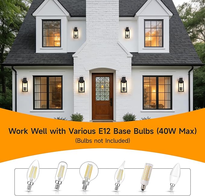 tewei 25'' Dusk to Dawn Outdoor Wall Light Large Black Outdoor Porch Light Waterproof Patio Lanterns Exterior Wall Mount Lighting Fixtures 4-Light Outside Garage Sconces for House Front 1-Pack