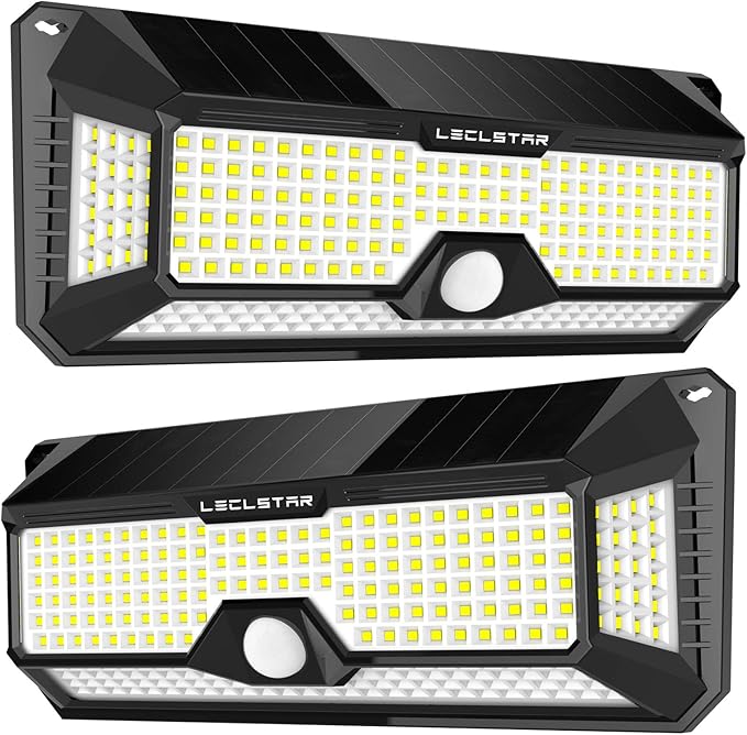 LECLSTAR Solar Outdoor Lights - 4000Lm 268 LED Security Lights with 4 Wide Angle Motion Sensor Lights for Outside IP65 Waterproof Solar Powered Wireless Flood Wall Lights with 3 Modes