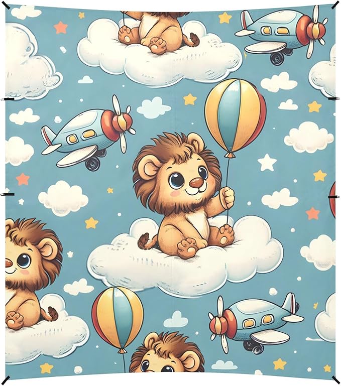 Cute Lion Cubs Flying in The Sky Camping Sun Shelter Beach Tent Portable Beach Sun Shade Outdoor Canopy for Camping Trips Fishing Picnic