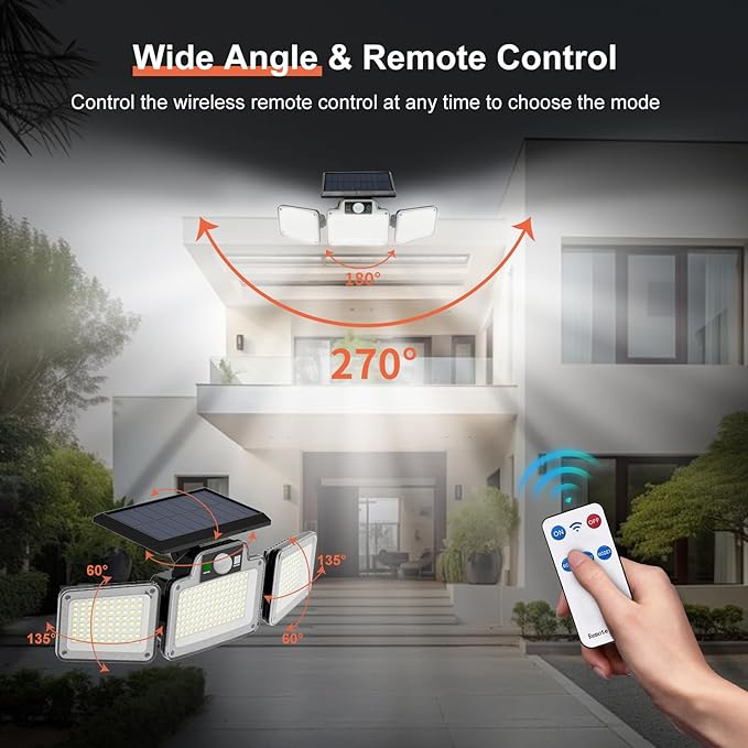 280 LED Solar Flood Security Lights Solar Outside Lights with Remote Control Motion Sensor Lights Outdoor Waterproof for Porch Patio Yard Garage 2 Pack