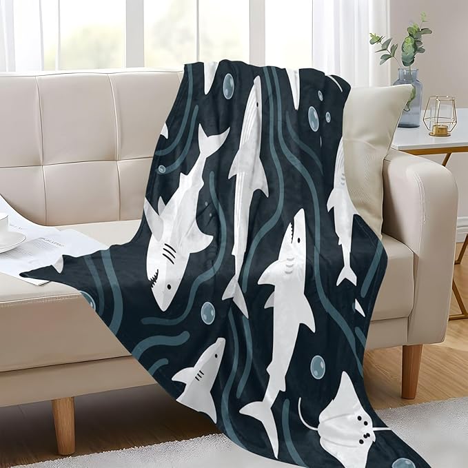 Blankets For Couch Childish Shark Animal Dark Blue Girl Throw Blanket 50x70