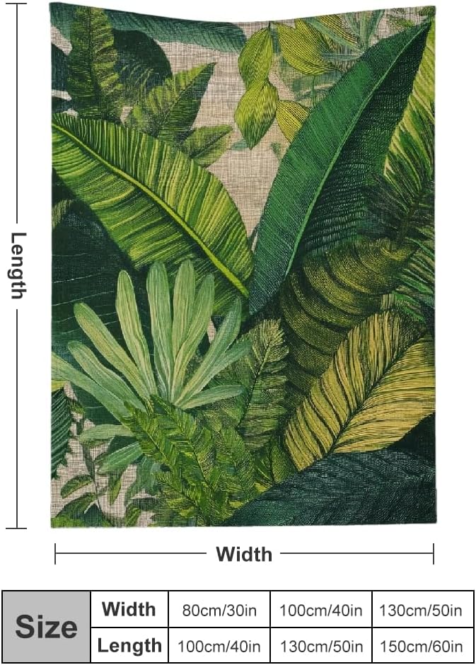 Green Leaves Flannel Blanket Soft Cozy Decorative Blanket for Sofa Travel Camping All Season Multi-Purpose Gift 50x60in