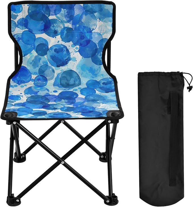White Background Blue Circles Translucency Folding Camp Chairs for Adults Ultra-Lightweight Portable Chairs for Adults with Carrying Bag Travel Chair for Traveling Camping