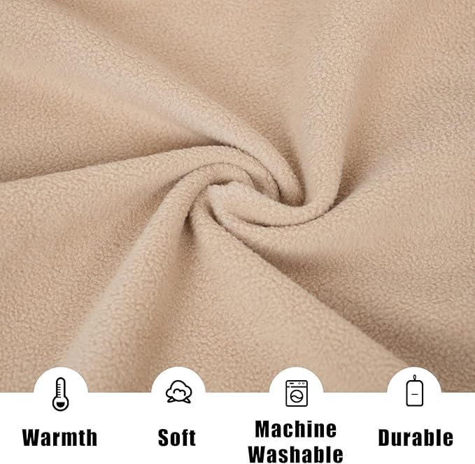 Fleece Wearable Blankets Camping Blanket Poncho 74.5 in * 63 in Warm Comfy Durable &amp Portable Machine Washable for Stadium Concerts Car Travel Sports Hiking Sofa. (Khaki)