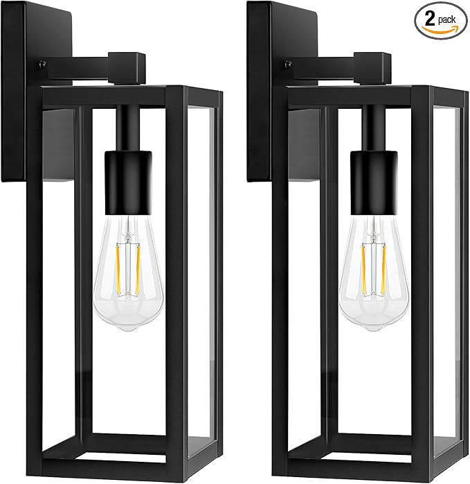 Brightever 2-Pack Outdoor Wall Light Exterior Waterproof Wall Sconce Light Fixtures 15 Black Outdoor Wall Lamp with Clear Glass for House Porch Front Door Garage Patio Bulbs Not Included