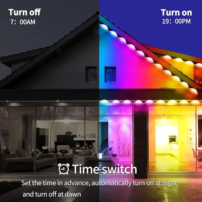 Permanent Outdoor Lights 100FT RGB+IC Smart Eaves Lighting with 50 LEDs 16 Million Colors IP68 Waterproof for Year-Round and Holiday Use