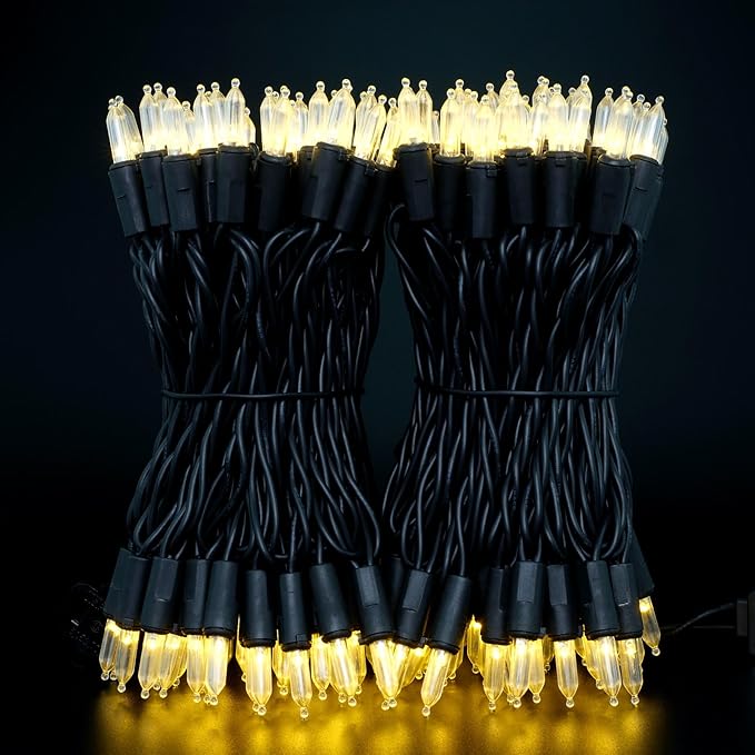200 Count Warm White LED Christmas Lights 66 ft Black Wire UL Certified Commercial Grade LED Halloween String Light Set (Warm White)