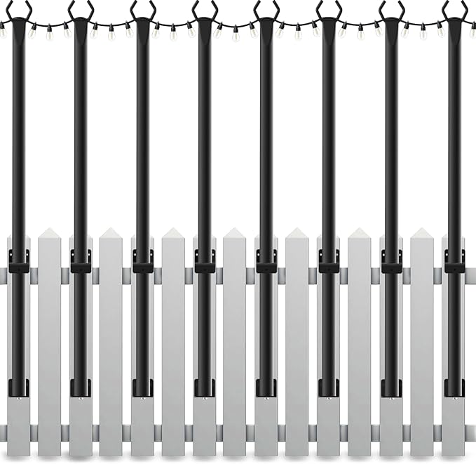 8 Pack String Light Poles5 Ft Light Poles for Outside String LightsOutdoor Lights Pole with ForkMetal Poles Stand for Patio Deck Backyard (5FT 8 Pack)