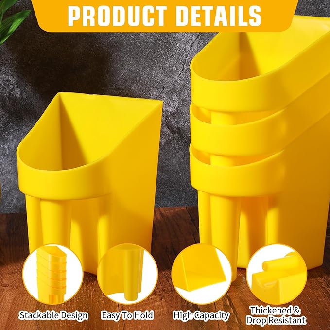 6 Pcs Plastic Enclosed Feed Scoop Heavy Duty Durable Stackable Horse Yellow Feed Scoop for Livestock Animal Ranchers Homesteaders Farmers 2 Qt