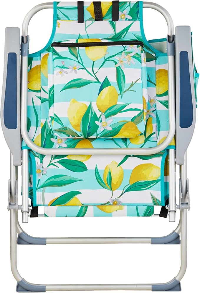 Lightweight Folding Beach Chair with Adjustable Back Cup Holder &amp Storage 600D Polyester Aluminum Frame Lemon