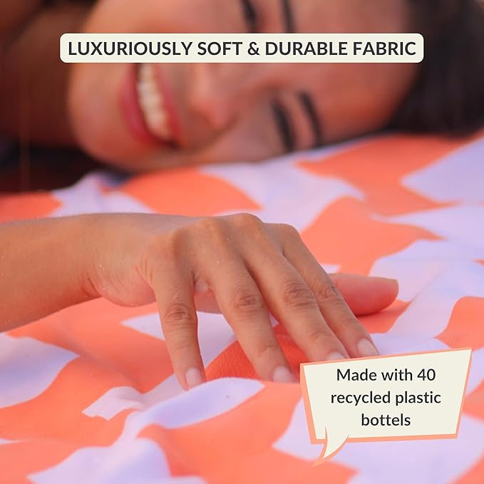 Plush Microfiber Beach Blanket Extra Large Beach Mat for 3-6 Persons Sandproof Windproof | Hole for Umbrella Corner Sand Pockets to Fight Wind (Bag for Blanket Included)