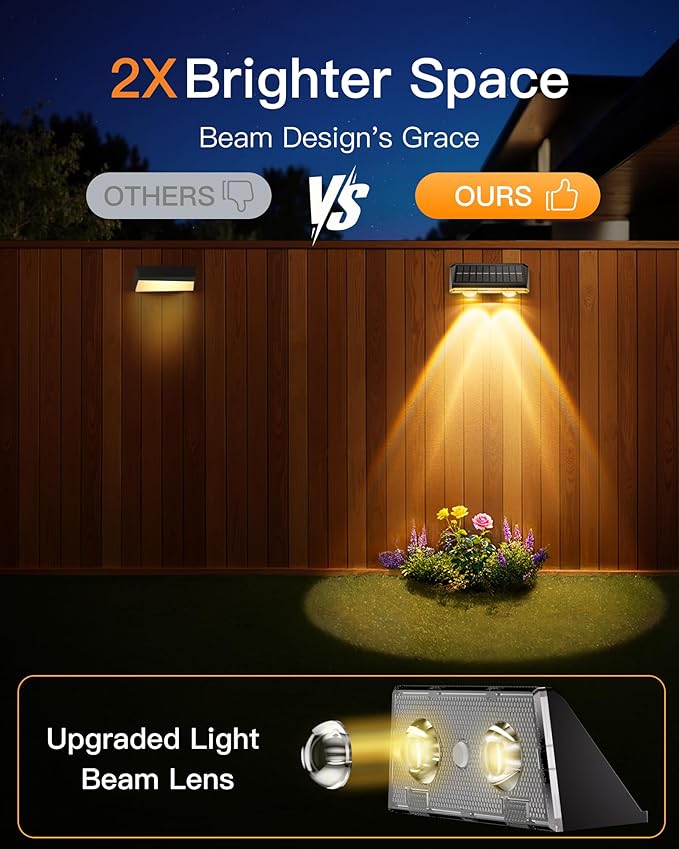 Solar Fence Lights Outdoor 16 Pack IP65 Waterproof Fence Lights Solar Powered with Ultra-Bright LED Lens 9 Color Modes 12+ Hours Steady Glow for Deck/Backyard/Patio/Pool/Wall - Black