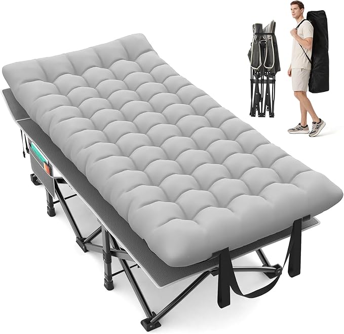 Suteck 32In XXL Folding Camping Cot 900LBS Heavy Duty Sleeping Cot with Pillow Mattress 1200D Double-Layer Oxford Portable Cot for Adults with Carry Bag for Home Office Nap Beach Travel