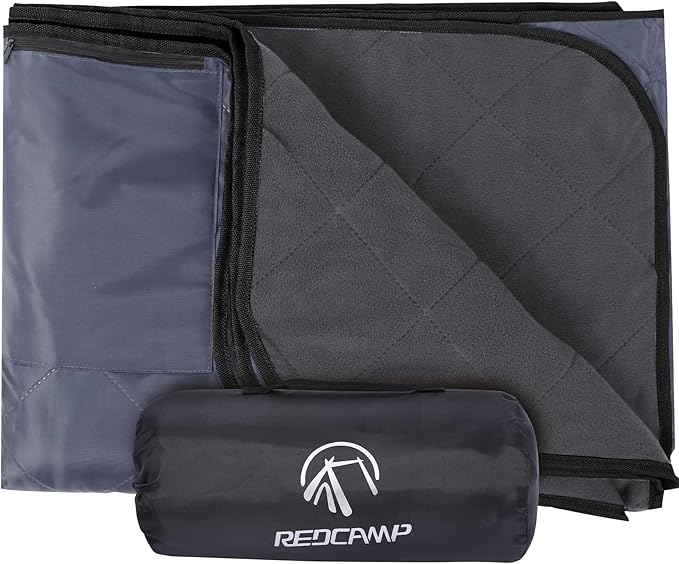 REDCAMP Large Waterproof Stadium Blanket for Outdoor Sports Soft Warm Fleece Camping Blanket Windproof for Cold Weather 79x 59Grey