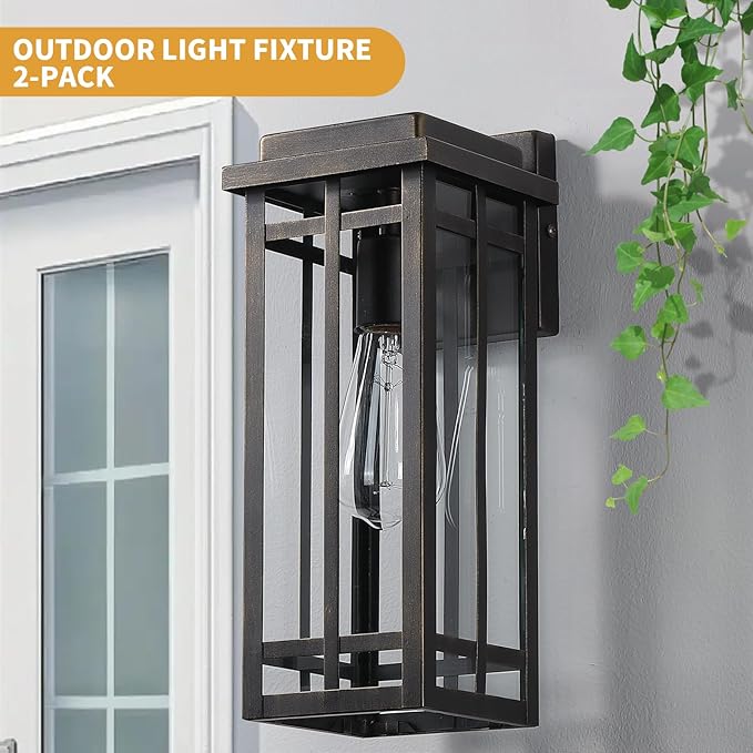 13.8'' Outdoor Wall Light Fixtures 2 Packs Porch Lights Outdoor Lighting for House Exterior Lighting Fixtures Wall Lantern Waterproof Modern Outside Sconce for Garage Oil-Rubbed Bronze (No sensor)