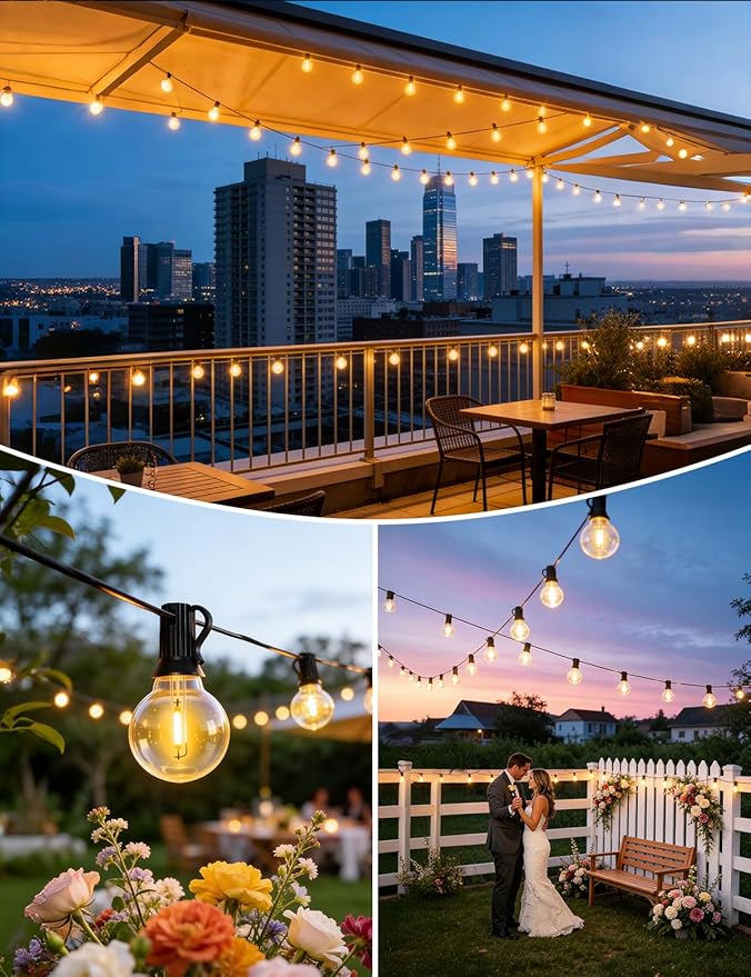 Brightever 100FT Solar String Lights Outdoor with Remote and 36+2 LED Shatterproof G40 Bulbs Dimmable &amp Timable 3 Lighting Modes Waterproof Solar Power Outdoor Lights for Patio Garden Wedding