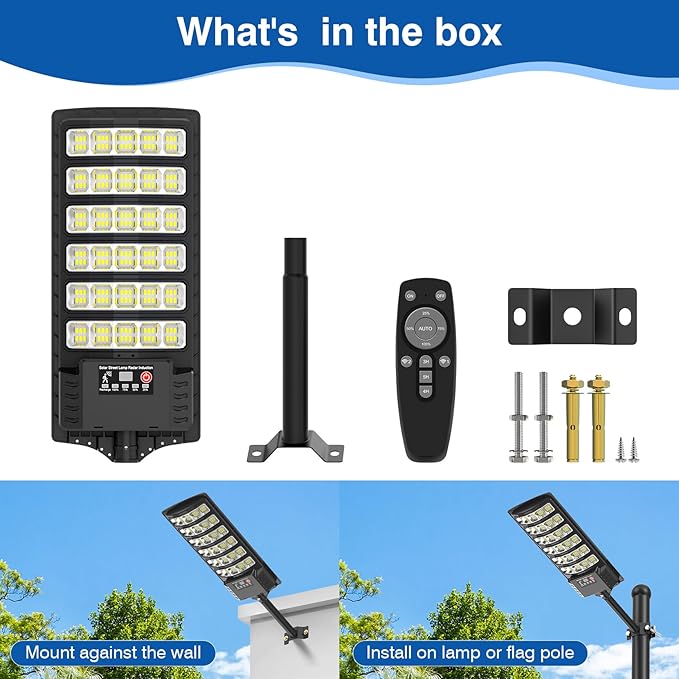 Solar Street Lights Outdoor Waterproof48000LM 320°Wide Angle Flood Light LED Solar Parking Light with Motion Sensor and Remote Control for Outdoor Streets CourtyardsParking Garages4Pack