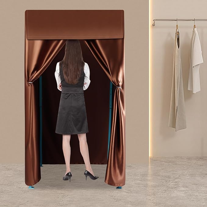 Heavy-Duty Portable Folding Fitting Room with Blackout Curtains - Large Changing Room Tent for 3-4 People Freestanding Privacy Tent for Events Retail Stores &amp Outdoor Use (Coffee)