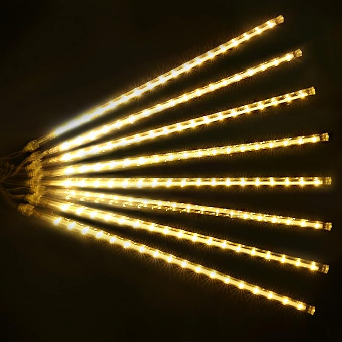 LJLNION 24 Tubes Meteor Shower Lights Outdoor Icicles Christmas Decor 12 Inch 864 LED Snow Falling Connectable Raindrop Lights Xmas Wedding Party Tree Holiday Decoration Warm White