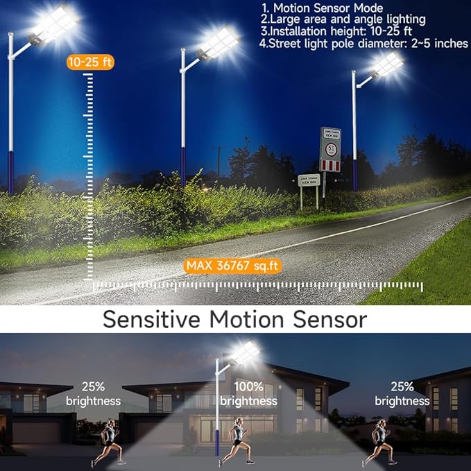 24000W Solar Street Lights Outdoor 24000 Lumens Dusk to Dawn Motion Sensor Security Flood Light with Remote Control Wireless Waterproof Perfect for GardenYard Street Parking lot
