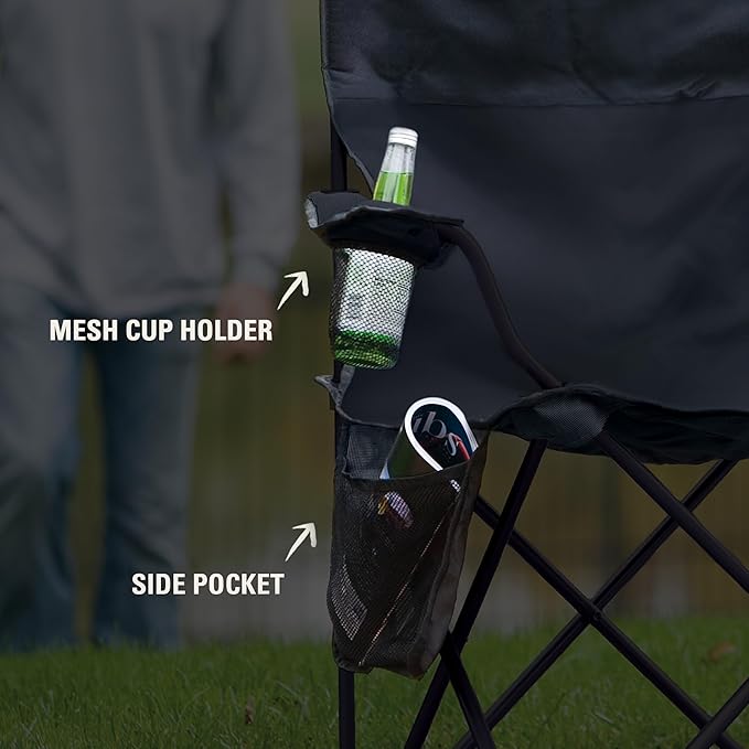 Coleman Portable Camping Chair with 4-Can Cooler Cushioned Seat &amp Back with Side Pockets &amp Cup Holder Carry Bag Included Great for Camping Tailgating Firepits Patio &amp More